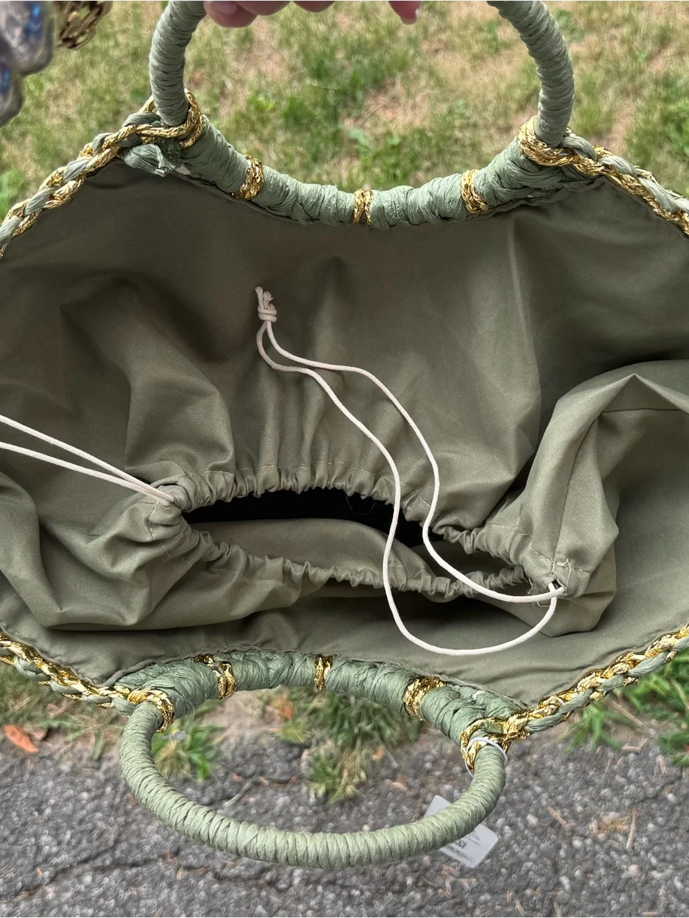 Urban Expressions Olive, Cream & Gold Braided Circle-Handle Tote - Picture 3 of 4